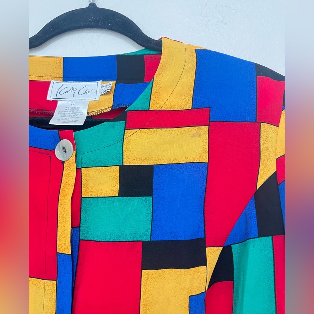 🤍 Vintage Kathy Che abstract color block button down shirt - Picture 3 of 3